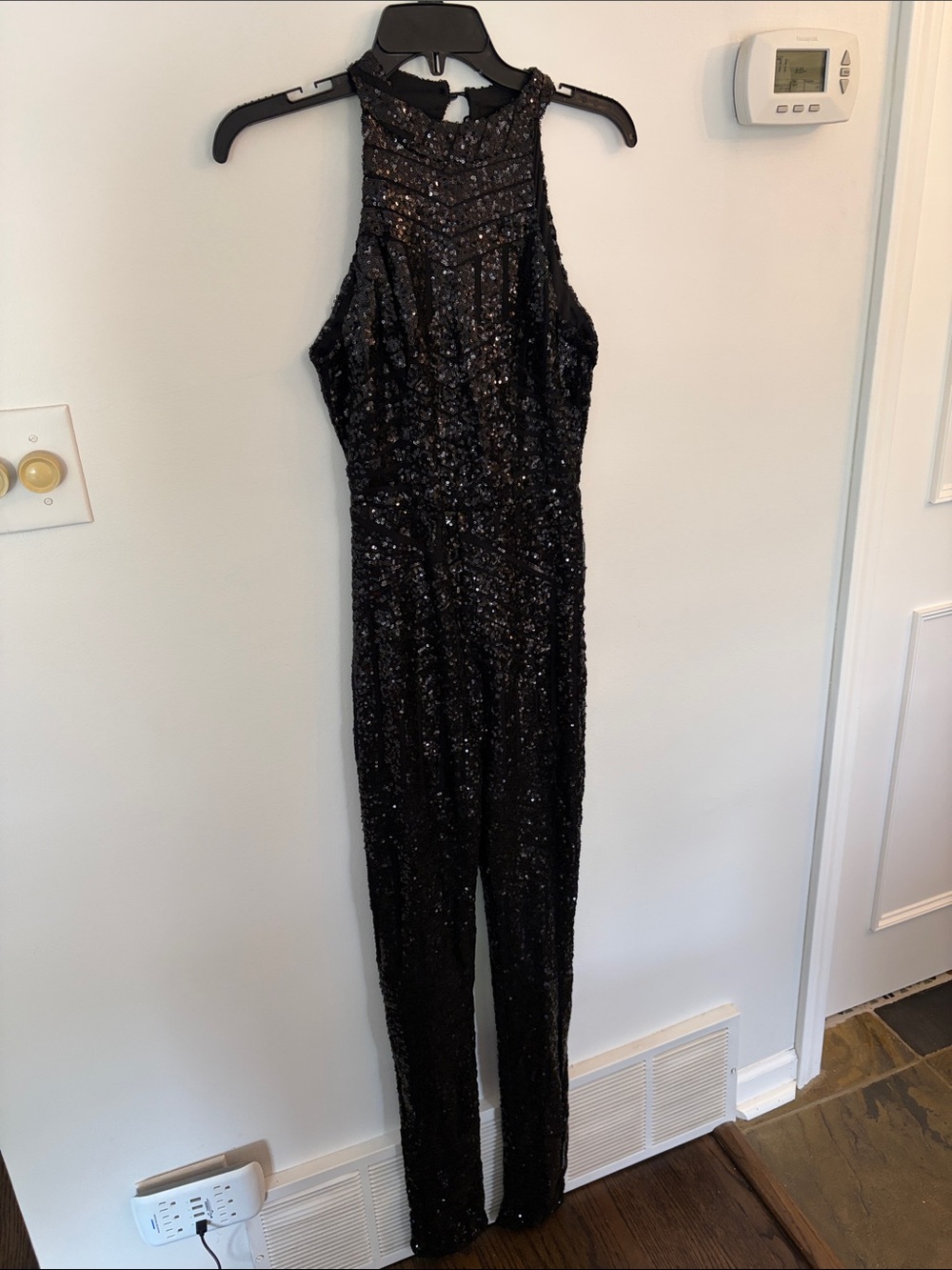 Black Sequin Halter Jumpsuit